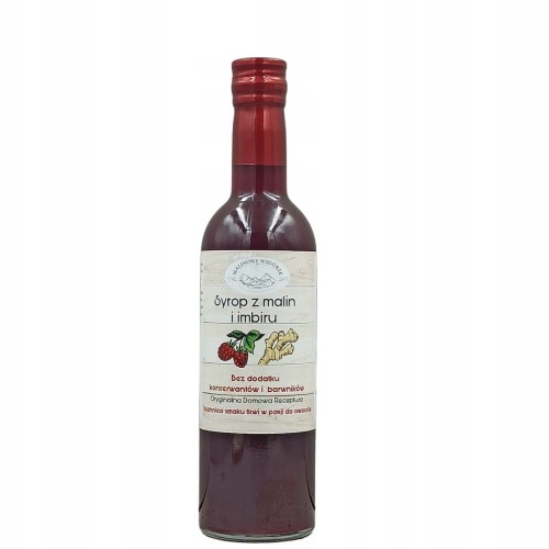 SYROP Z MALIN I IMBIRU 100% NATURALNY DOMOWY DO HERBATY WODY DESERÓW 375ML